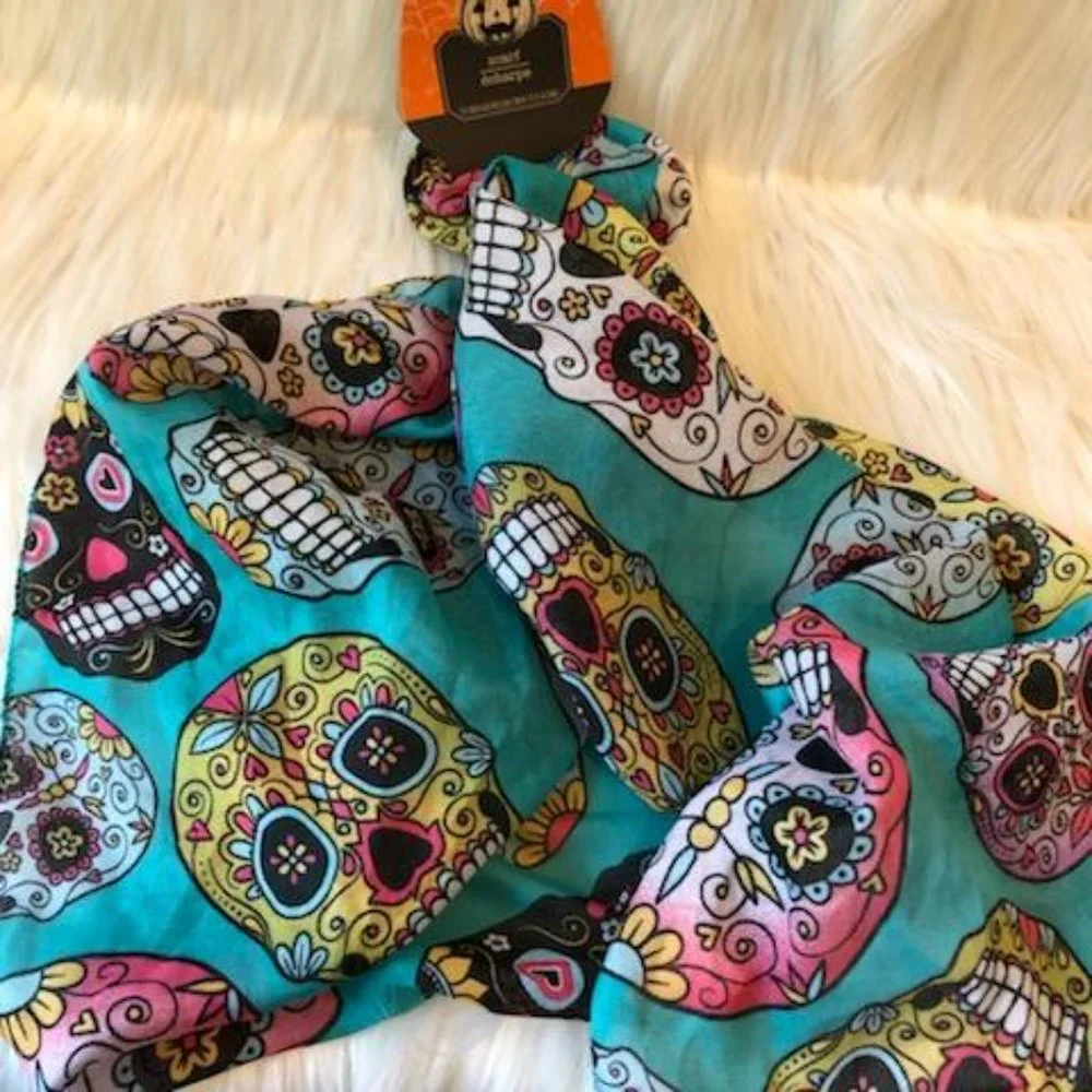 Lightweight Turquoise Sugar Skull Scarf